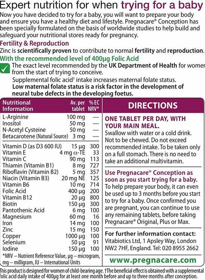 Pregnacare فيتابيوتيكس بريجنكير قبل الحمل محاولة لإنجاب طفل 30 قرص - Image 2